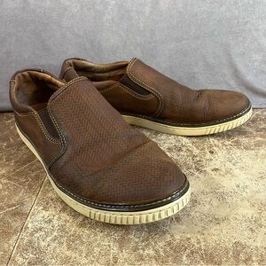 Johnston & Murphy Shoes Men 10.5 M McGuffey Woven Leather Slip On Loafers Preppy